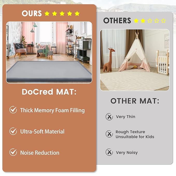 Baby Play Mat for Floor - 1.4" Thick Memory Foam Rug, 80"x70" Playpen Tummy Time Mat, Soft Velvet Nursery Rug, Large Padded Crawling Mats, Cushioned Pads for Playroom Toddlers, Infants, Yoga, Tatami