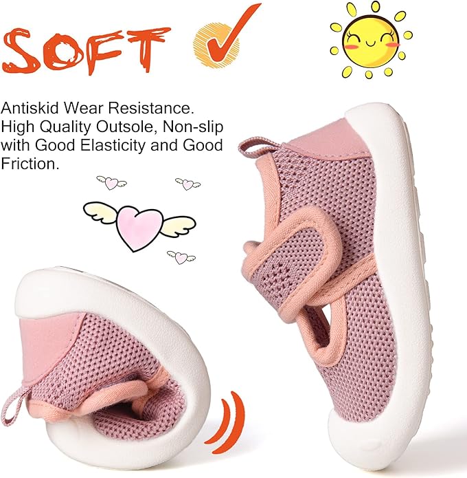 Baby First-Walking Shoes 1-4 Years Kid Shoes Trainers Toddler Infant Boys Girls Soft Sole Non Slip Cotton Canvas Mesh Breathable Lightweight TPR Material Slip-on Sneakers Outdoor