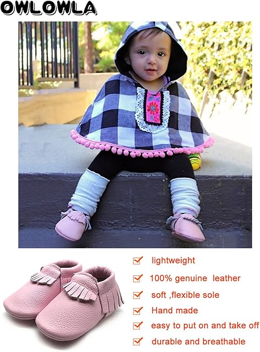 OWLOWLA Baby Moccasins Soft Sole Leather Baby Shoes Infant Toddler Pre-Walker Shoes Baby Boy Girl