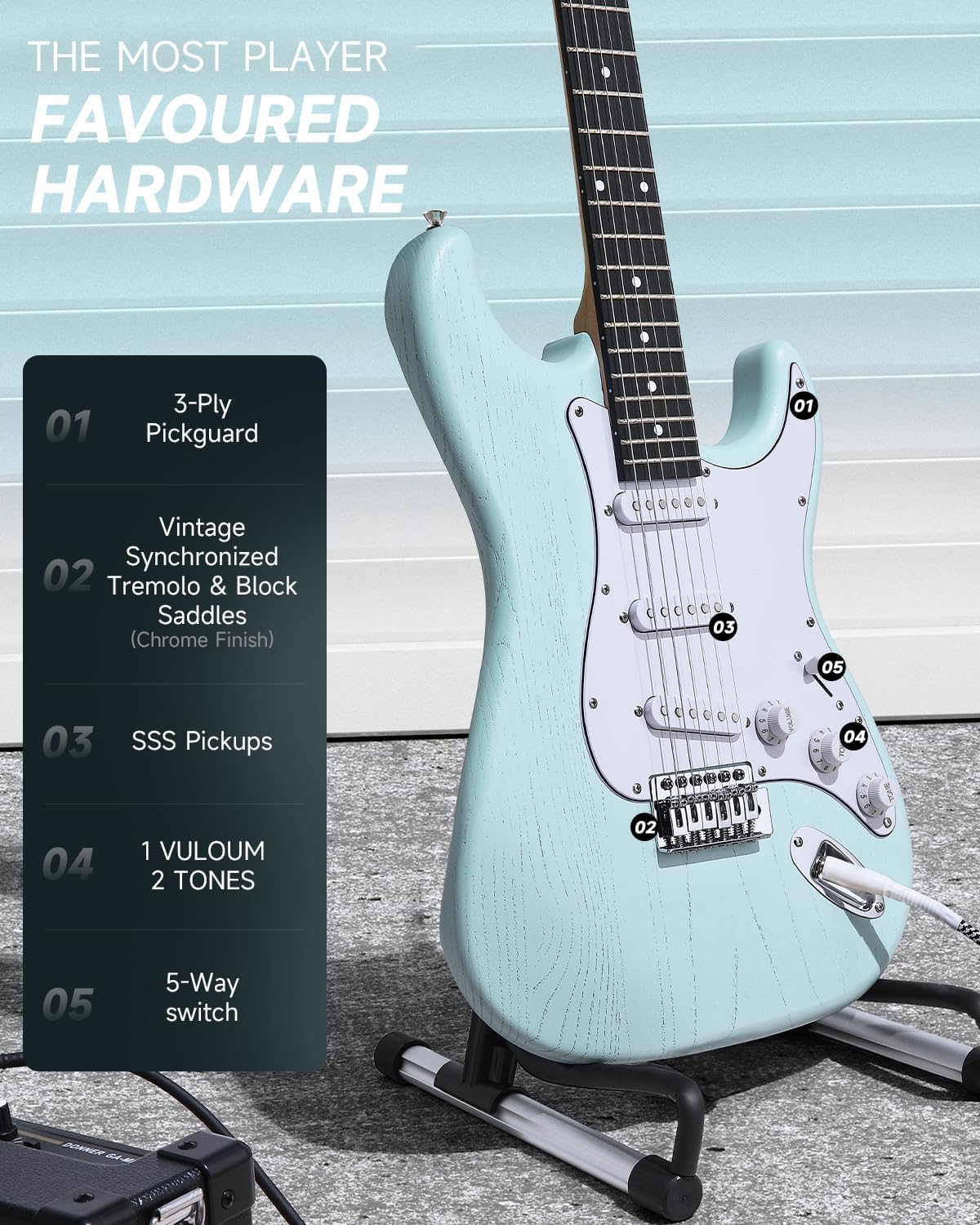 DONNER DST-80 Electric Guitar 39” Beginner Electric Guitar Kit with Amp, Classic SSS Pickup Complete with Gig Bag, Tuner, Capo, Strap, Picks, and Free Online Lessons