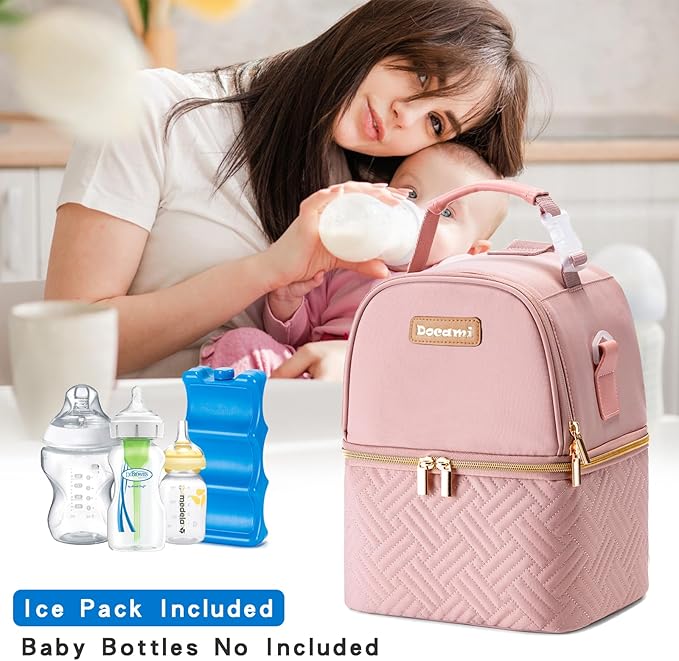 Breastmilk Cooler Bag with Ice Pack & Mat Fit 6 Bottles Up to 9 Ounce, Breast Milk Pump Cooler Bag for Moms Daycare,Work&Travel, Pink
