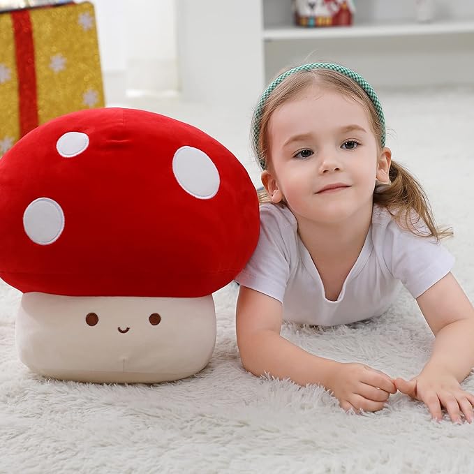 Mushroom Plush, 9 Inch Cute Mushroom Toy Plush Pillow Stuffed Animals, Red Room Decor Gift for Kids Adults