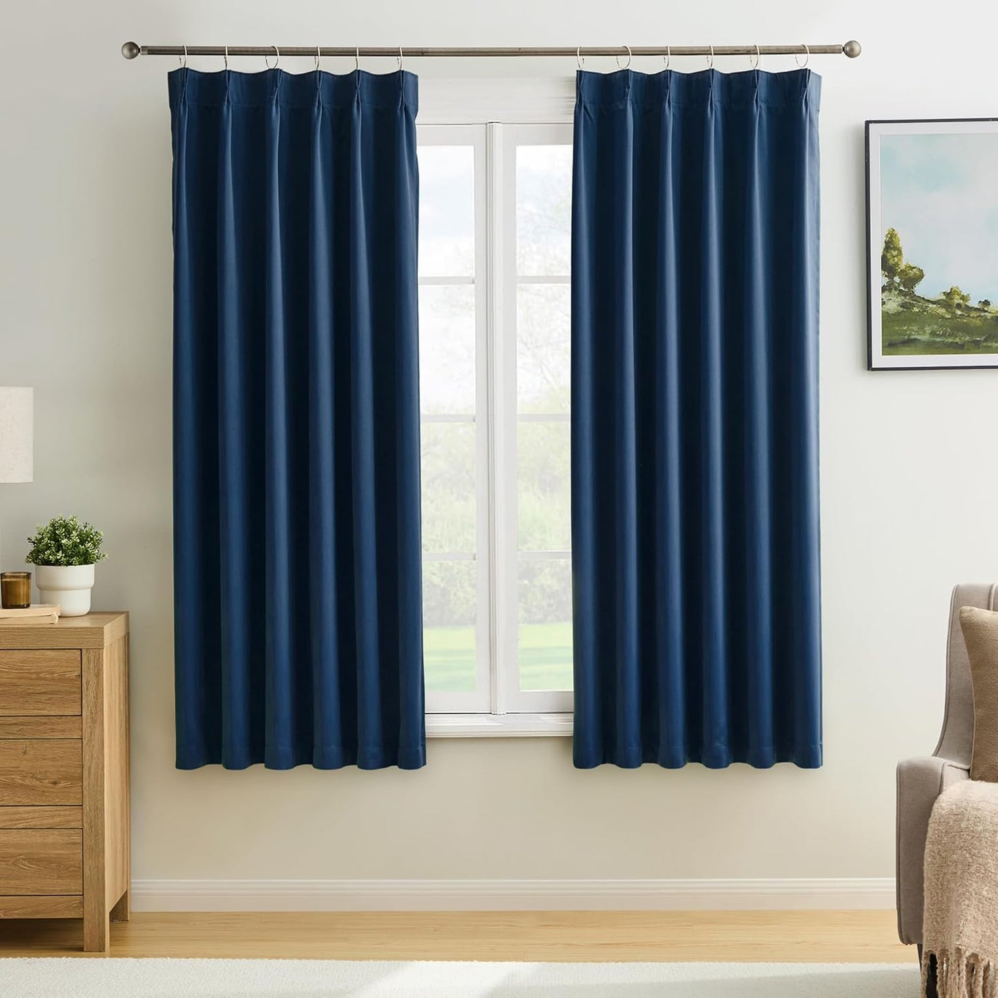 KEQIAOSUOCAI Pinch Pleated Blackout Curtains 2 Panels Set, Black Out with Hooks Thermal Insulated Room Darkening Privacy Window Curtain Panels for Bedroom(Navy Blue, 40 Wide x 45 Long)