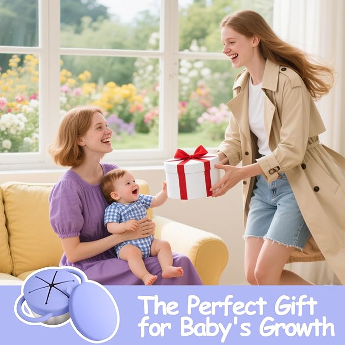 2-Pack Stainless Steel Snack Containers for Kids with Spill-Proof Silicone Lids & Handles - 3-in-1 Baby Snack Cups, No-Spill Toddler Snack Box, Perfect for On-the-Go Healthy Eating（Blue+Purple）