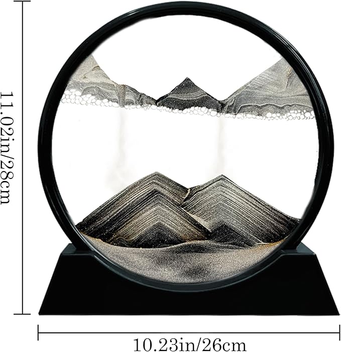 Aoderun Moving Sand Art Picture Round Glass 3D Deep Sea Sandscape in Motion Display Flowing Sand Frame Relaxing Desktop Home Office Work Decor (12", New Black)
