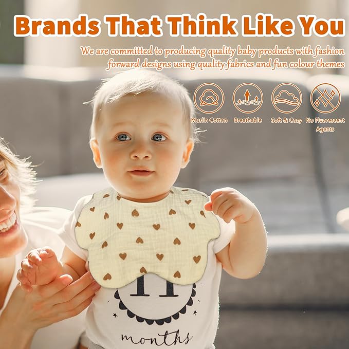 EllieHouse Baby Bibs for Girls Boys 8 Pack Muslin Drool Teeth Drooling Teething Bibs Muslin Cotton for Toddler Infant