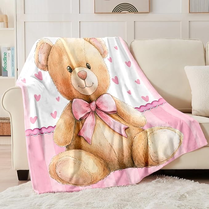 Personalized Baby Blanket for Girls, Custom Baby Blanket with Name, Soft Cozy Personalized Name Blankets for Kids, Customized Bear Blanket for Infant Toddler Birthday Christmas