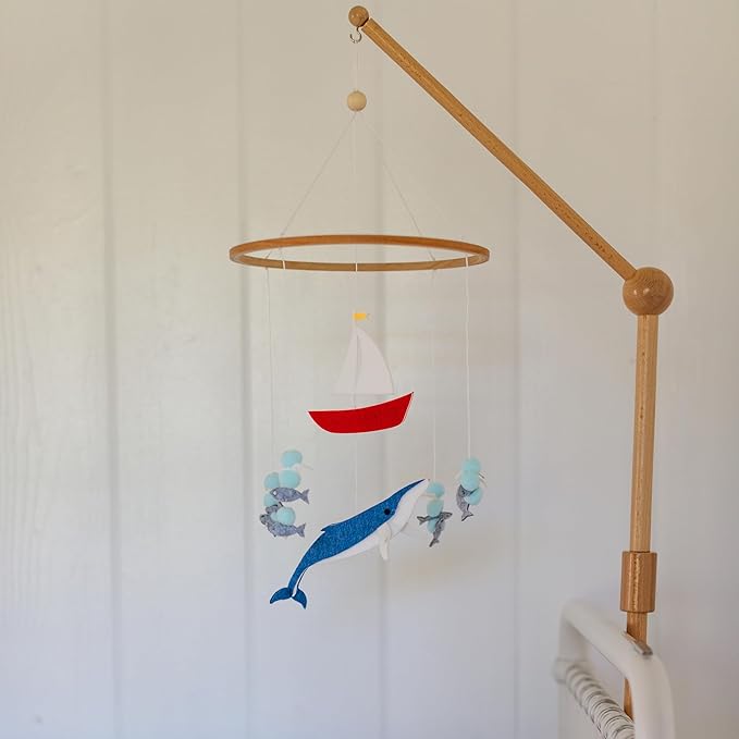 Sorrel + Fern Baby Crib Mobile (Whale and Sailboat Ocean) - Baby Shower Gift Nursery Decoration for Boys & Girls