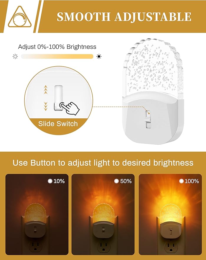 Night Lights Plug Into Wall [2 Pack], Amber Warm Night Light, 1800K, Dusk to Dawn Sensor, Adjustable Brightness LED Night Light for Bathroom, Hallway, Stairway