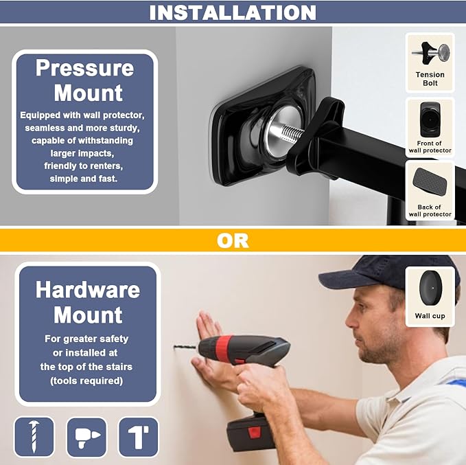 Extra Wide Baby Gates for Doorways 71.65"-85.82" Extra Wide Baby Gate Dog gate Pressure Mounted No Drilling with Walk-Through, Auto-Close & Dual-Direction Swing for Large Wide Opening Black
