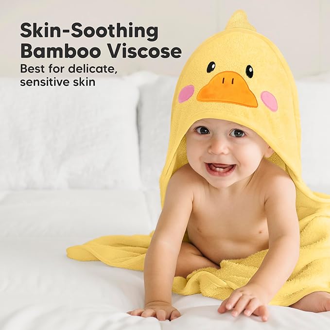 KeaBabies Hooded Baby Towel for Newborn - Viscose Derived from Bamboo Large Baby Bath Towels with Hood for Boys, Girls, Toddler, Extra Absorbent & Soft Newborn Bath Essentials (Duck, Regular)