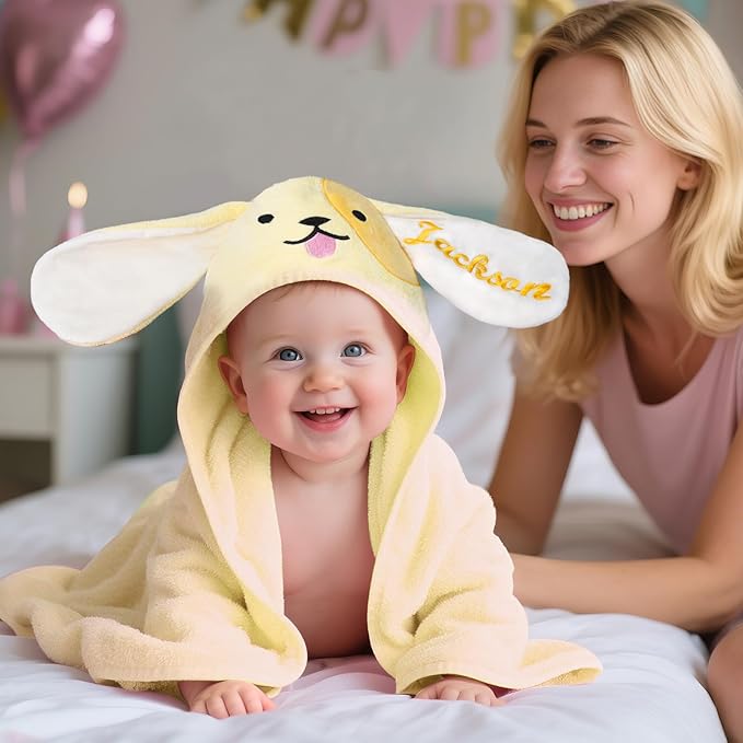 Baosity Custom Hooded Baby Towel with Name, Personalized Super Soft Absorbent Bath Towels, Baby Towels for Girls Boys, Easter Brithday for Infant, Toddler, Newborn Essentials