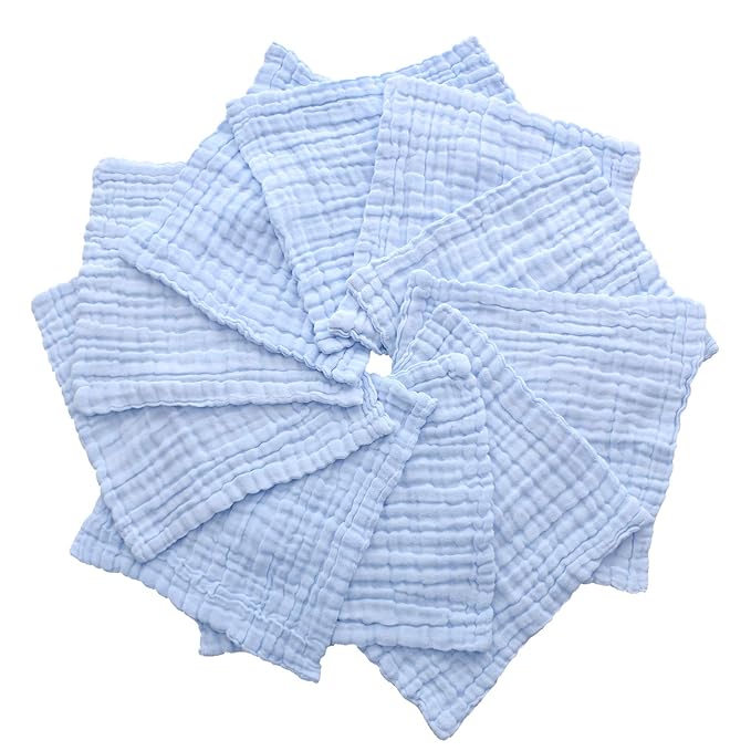 MUKIN Baby Washcloths - Natural Cotton Baby Wipes - Soft Newborn Face Towel for Sensitive Skin - 10 Pack, 12x12 inches