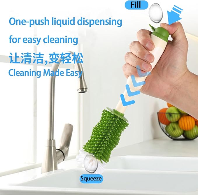 Baby Bottle Cleaning Kit - Liquid-Dispensing Brush System with Nipple & Straw Brushes - New Upgrade