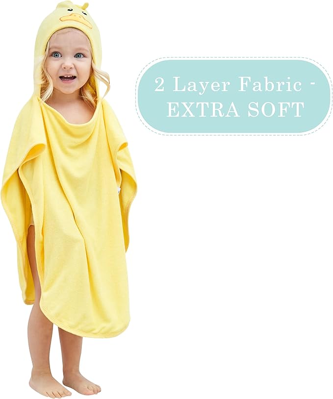 HIPHOP PANDA Hooded Towel - Rayon Made from Bamboo, Bath Towel with Bear Ears for Newborn, Babie, Toddler, Infant - Absorbent Large Baby Towel - Yellow Duck, 21.5 x 22.5 Inch