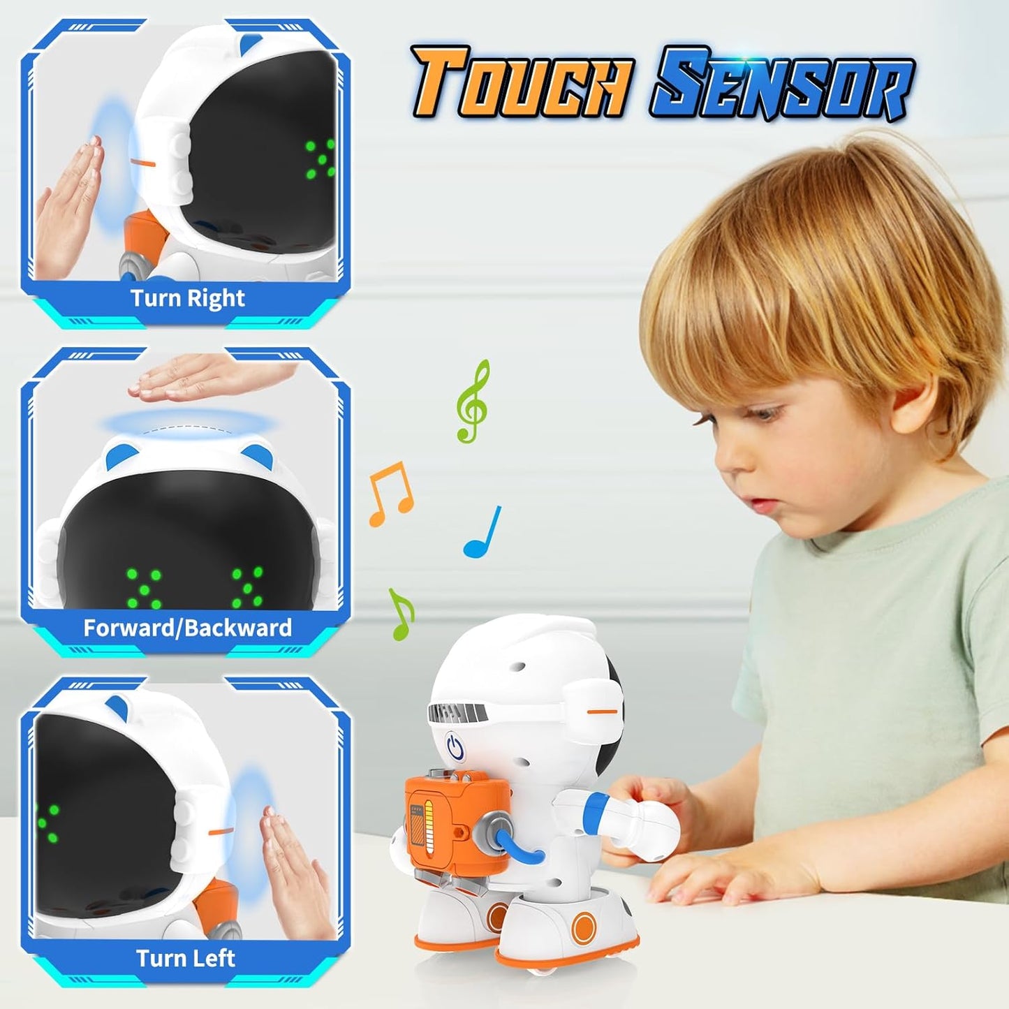 KaeKid Astronaut Robots for Kids, Smart Talking Robotic with Touch Sensor, Voice Control, Speech Recognition, Sing, Dance, Repeat and Record, Rechargeable Robot Toy for 3-8 Year Old Boys Girls