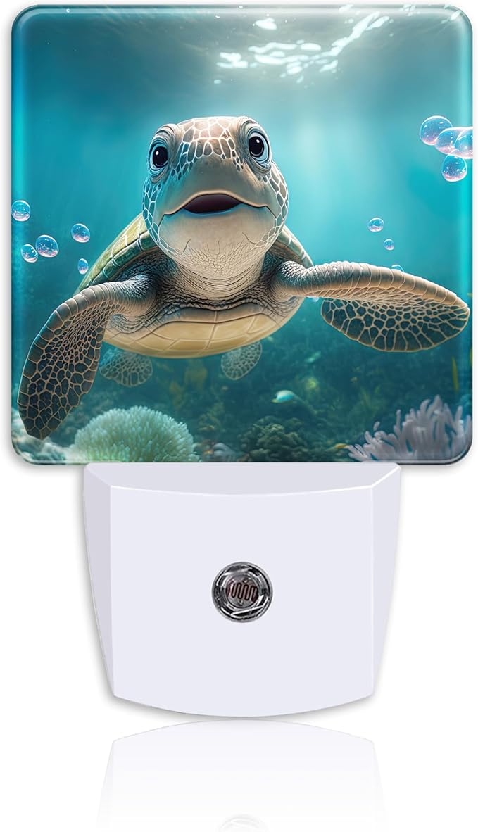 Night Light,Cute Smiling Turtle Under The Sea Plug-in Night Light Auto Dusk-to-Dawn Sensor Energy Efficient LED Lamp for Room Decor,Hallway,Kitchen,Bathroom,Nursery,Stairs