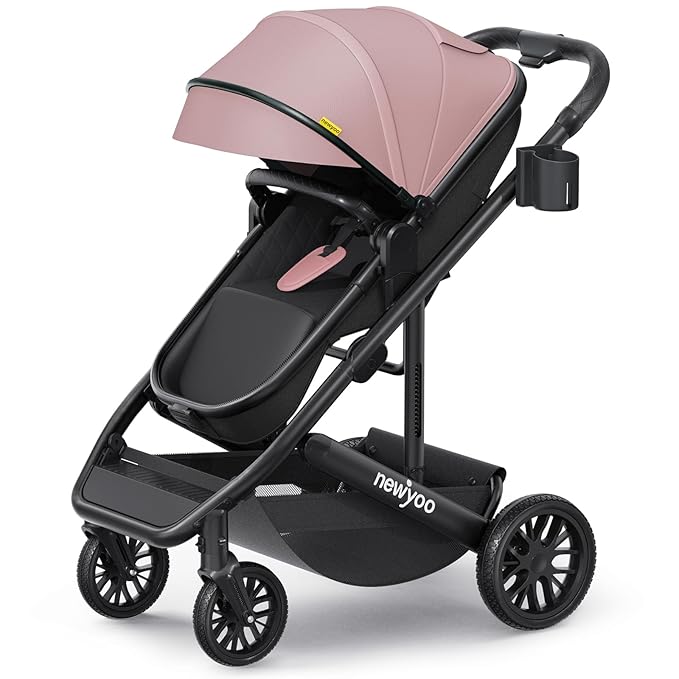 newyoo Baby Stroller, Nestro 516M, Infant Bassinet Strollers w Convertible/Reversible Seat & Cup Holder, Coches para Bebes, 2 in 1 Rear-Facing Pram from Newborn to Toddler, One-Hand Easy Fold, Pink