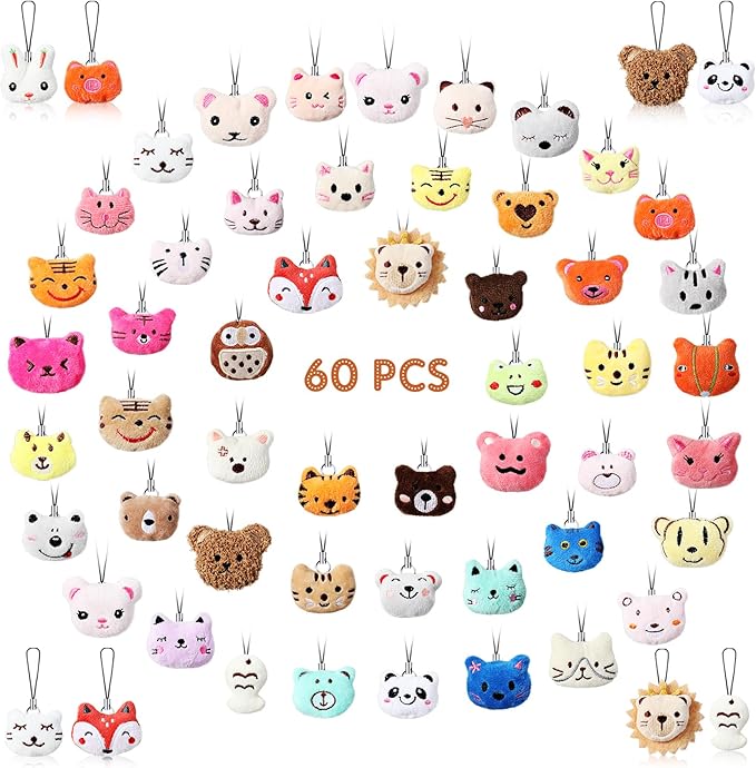 Libima 60 Pcs Mini Stuffed Animals Sea Animal Fruit Plush Keychain Set for Carnival Birthday Classroom Prizes Decoration for Clothes (Cute)