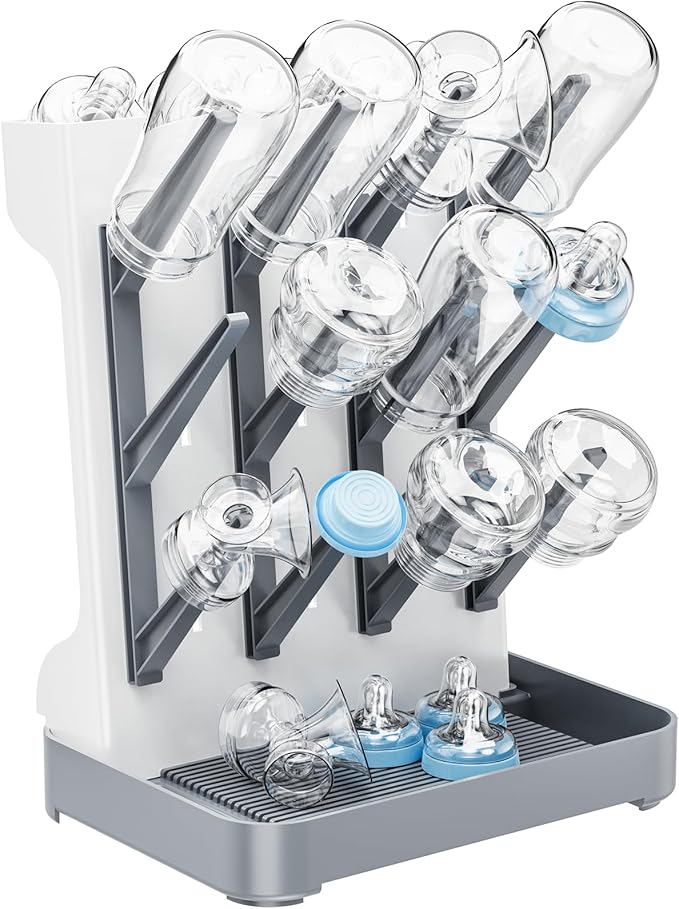 Baby Bottle Drying Rack, Baby Bottle Organizer for Countertop, Bottle Holder for Baby- Space Saving Standing Drying Rack for Baby Bottles and Brushes Part Cleaning (Gray)