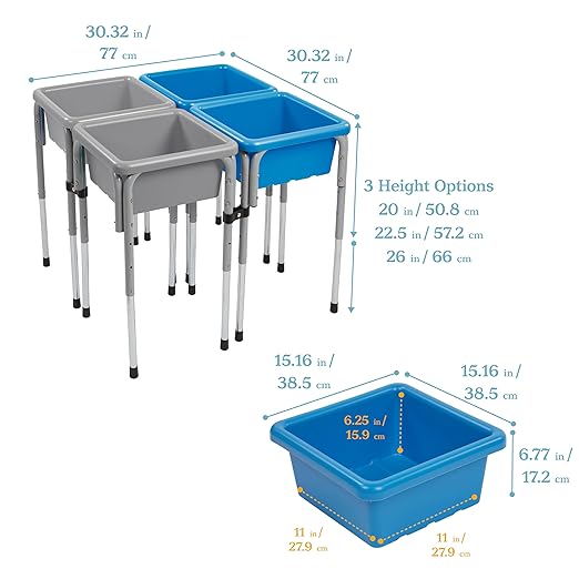 ECR4Kids 4-Station Sand and Water Adjustable Play Table, Sensory Bins, Grey/French Blue