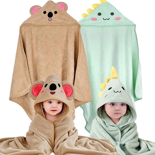 Hooded Baby Towels 2 Pack Extra Absorbent Baby Towels with Hood Coral Fleece Soft Bath Towel for Babies,Toddler,Infant and Newborn