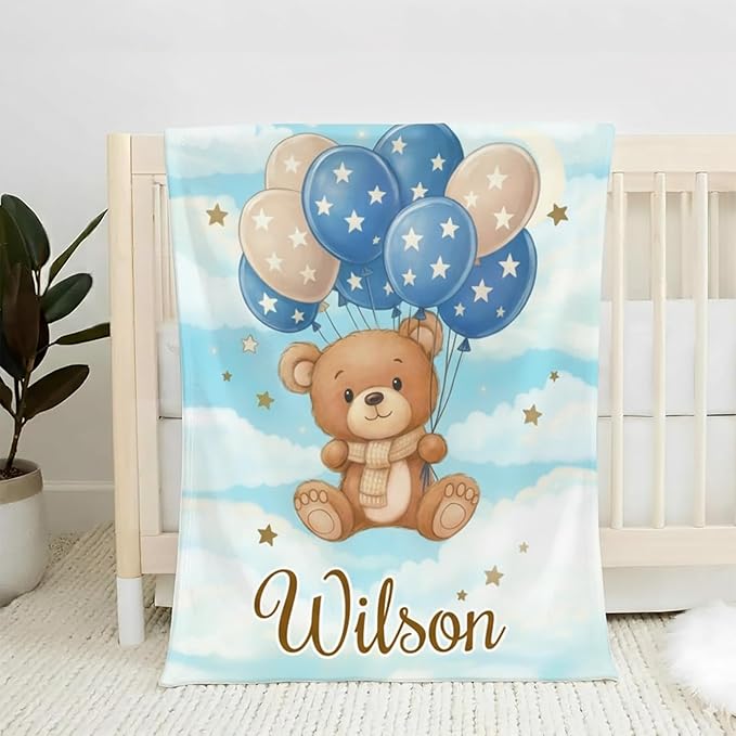 Personalized Baby Blanket for Boys Girls, Ultra Soft Cozy Custom Baby Blanket with Name for Kids Toddlers Fleece Bed Throw Blanket for Newborn Kids for Birthday Christmas Customized