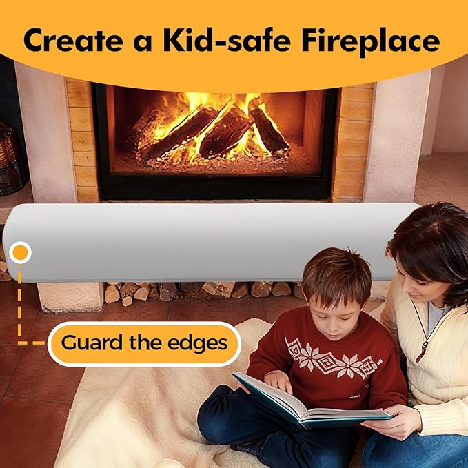 Thick Memory Foam Fireplace Baby Proofing, 90.5x15 in Soft Hearth Cover Baby Proof, Hearth Cushion Fireplace Protectors for Children Proofing, Edge Protector, Grey
