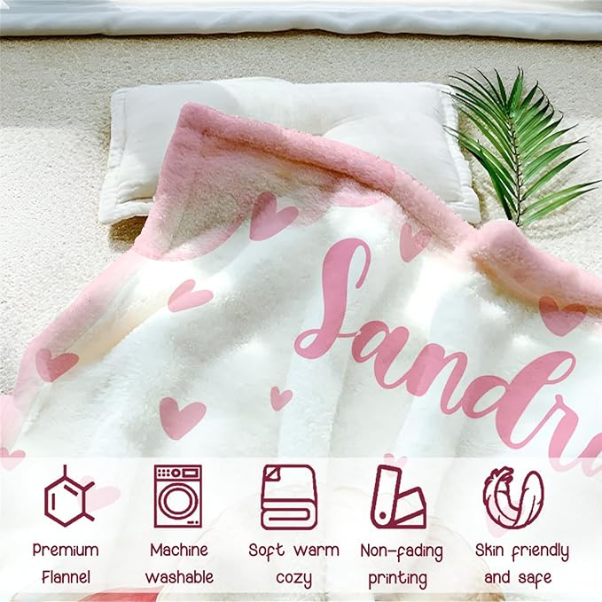 Personalized Baby Blanket for Girls, Custom Baby Blanket with Name, Soft Cozy Personalized Name Blankets for Kids, Customized Sheep Blanket for Infant Toddler Birthday Christmas