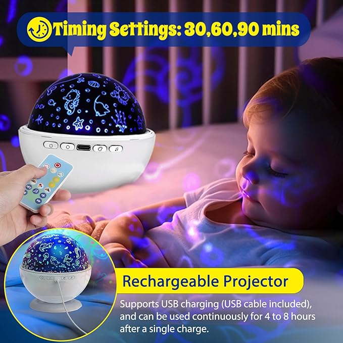 Night Light Projector, Night Light for Kids, Star Projector, 54 Light Color 360 Degree Rotation Kids Night light, Rechargeable Lamp for Bedroom, Light Projector Birthday Christmas Gifts for Boys Girls