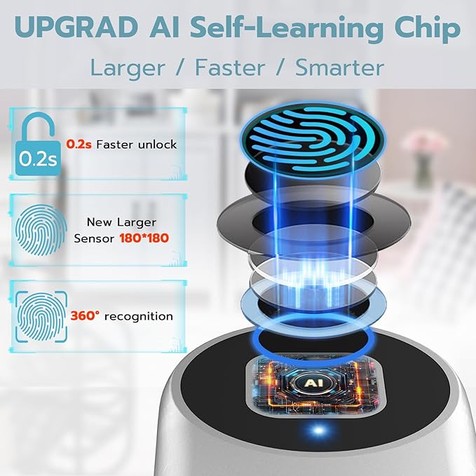 Fingerprint Cable Lock, Fridge Lock with Fingerprint Bluetooth APP Control, Smart Biometric Waterproof Child-Proof Refrigerator Locks for Kids & Adults Fridge French Door Cabinet Gate