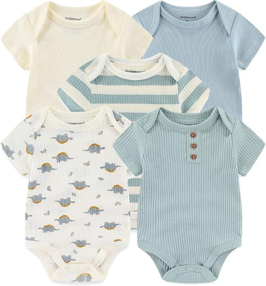 Kiddiezoom Newborn Baby Unisex Cotton One-Piece Bodysuits Baby Gift 5-Pack Baby Clothes