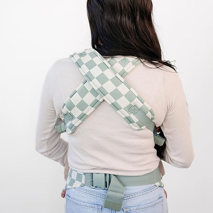 Ava & Oliver Essential Baby Carrier – Ergonomic, Hip-Healthy Soft Structured Carrier for Infants & Toddlers (7–35lbs) - Front and Back Carry, Breathable Fabric, Stylish & Lightweight (Olive Checker)