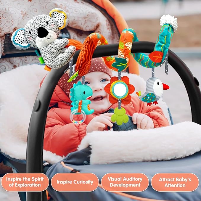 Car Seat Toys for Babies 0-6 Months, Newborn Toys Baby Toy 0-3 Months Stroller Toys, Infant Toy 0-6 Month for Carseat Stroller Crib with Mirror, Rattle, Teether for 0 3 6 9 12 Boys Girls