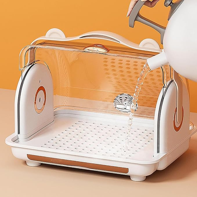 Baby Bottle Drying Rack Storage with 3 Brush, Nursing Bottle Storage Box Organizer with Cover, Portable Kitchen Cabinet Organizer, Durable countertop Dryer (Orange)