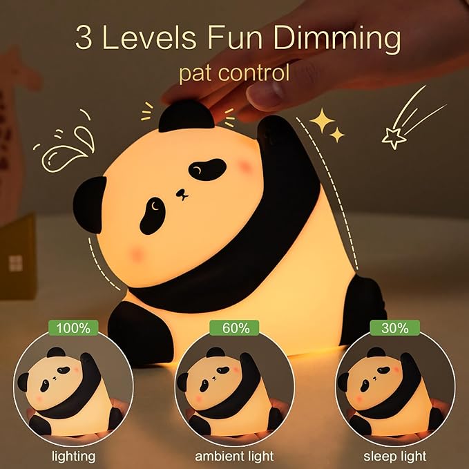Kungfu Pose Panda Night Light, LED Squishy Novelty Animal Cute Lamp, Food Grade Silicone Nightlight, 3 Level Dimmable, Light Up Panda Decor for Room College Dorm, Funny Gifts