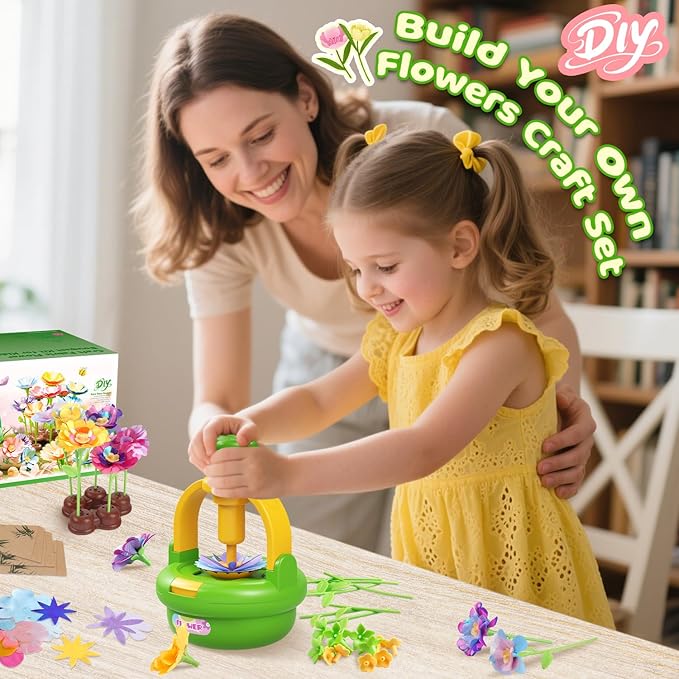 TingingYuli Arts and Crafts Kit for Kids Ages 4-8, Flower Bouquet Toys,DIY Flower Market Toys,Build Your Bouquet,Educational Christmas Birthday Gifts for 3 4 5 6 7 8 9 Year Old Girls-Green