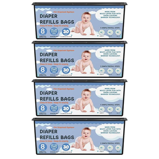 Diaper Pail Refills Bags with 30 Bags Compatible with Genie Easy Roll Signature Diaper Pails and Platinum Diaper Pails, Lasts Up to 8 Months, 7-Layer Odor-Barrier Technology, 4 Pack (120 Bags)