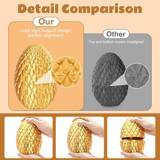 Dragon Eggs with Dragon Inside, 3D Printed Surprise Funny Gifts for Kids, Articulated Dragon Fidget Toys for Adults, Executive Desk Toys Office Room Décor (Gold, M-Size)