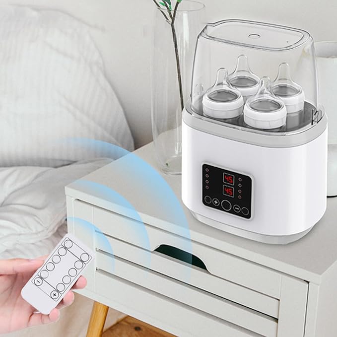 Baby Bottle Warmer ＆ Steriliser Temperature Adjustable Portable Bottle Warmer Remote Control Baby Food Heater with LCD Display for Breastmilk or Formula, Grey