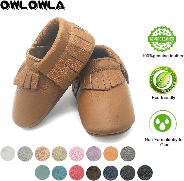 OWLOWLA Baby Moccasins Soft Sole Leather Baby Shoes Infant Toddler Pre-Walker Shoes Baby Boy Girl