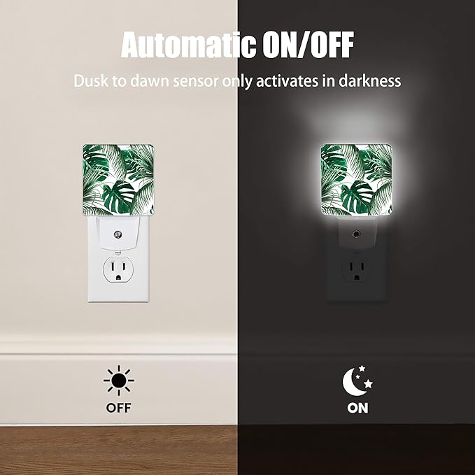 Green Palm Night Light Plug in Wall Lamp Smart Dusk to Dawn Sensor for Home Decorative, Kids Room Bedroom Bathroom Kitchen Hallway Gifts