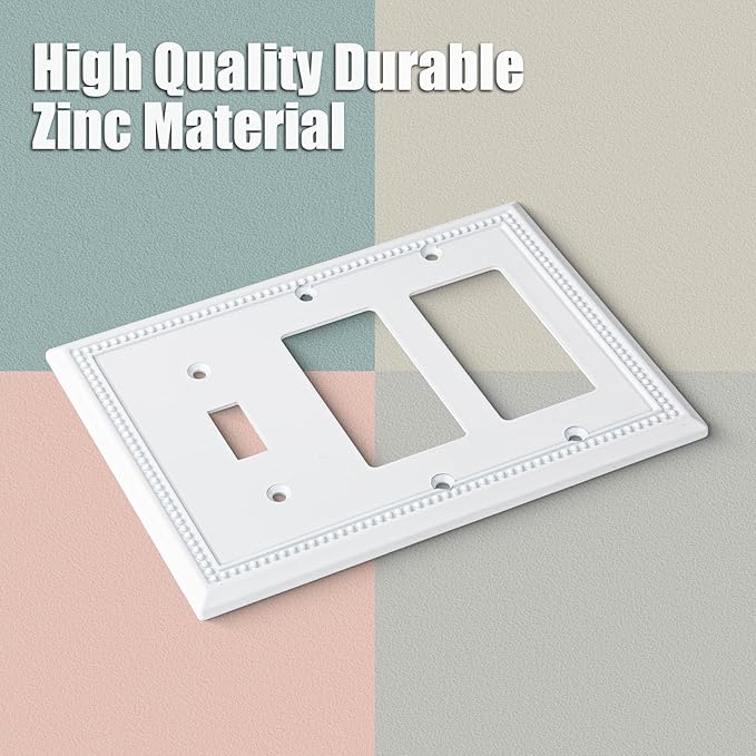 Henne Bery Sunken Pearls Heavy Duty Decorative Wall Plate Switch Plate Outlet Cover (Single Toggle/Double Decorator, White)
