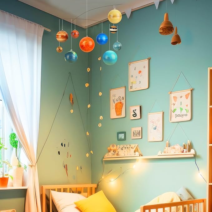 3D Solar System Mobile Hanging Planets Solar System Decor Educational Planets Model Large Space Nursery Decor for Boys Girl Space Themed Gift