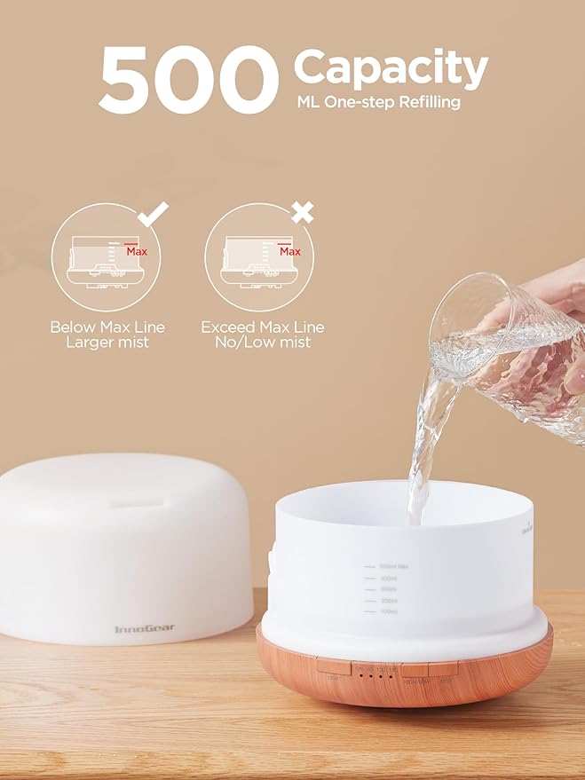 InnoGear 500ml Essential Oil Diffuser with Remote Control, Premium Ultrasonic Aromatherapy Diffusers Scent Humidifier Vaporizer Auto-Off Timer for Large Room Home, Yellow