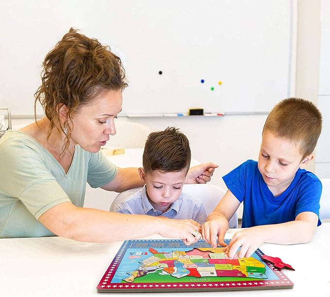 Wondertoys 46 Pieces Wooden USA Map Puzzle for Kids US Map Puzzle Educational Geography Puzzles United States Map Puzzle for Boy Girl