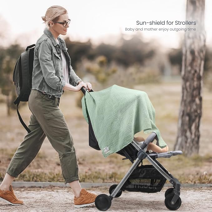 lulumoon Muslin Swaddle Blanket Baby - Cotton Swaddling Blanket Soft Baby Receiving Blankets Neutral 3Pack(Grey+Green)