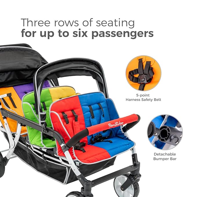 Familidoo H6E 6 seat Baby Stroller- Double Canopy - Daycare Strollers with 5 Point Safety Harness - Backseat footrest Extension for 0 to 36 Months