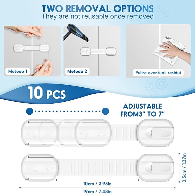 10 Pack Cabinet Locks Baby Proofing, SOGUDE Child Proof Cabinet Locks with 3M Adhesive Child Safety Locks for Refrigerator, Doors, Drawer Locks No Drilling, Cabinet Locks for Babies- White