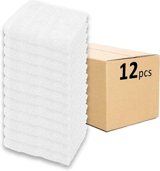 Kaufman - Premium Washcloth Set of 12 (13x13 Inches) 100% Cotton Ring Spun, Highly Absorbent, Durable and Ultra Soft Feel Wash Cloths Essential for Bathroom, Spa, Gym, and Face Towel (12PK)